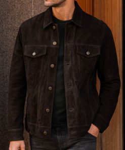 Suede Trucker Jacket | Black