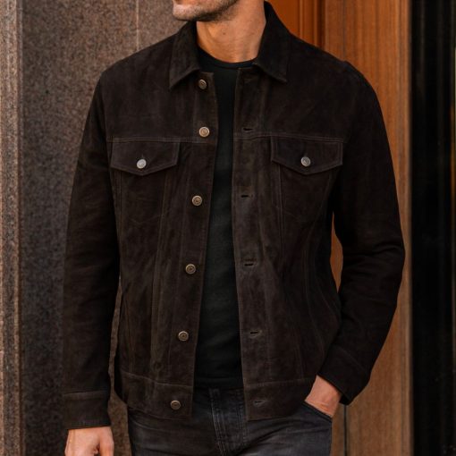 Suede Trucker Jacket | Black