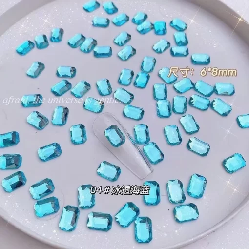 新品爆款美甲钻海蓝色湖蓝孔雀蓝倒边平底长八角钻美甲玻璃钻 - Image 3